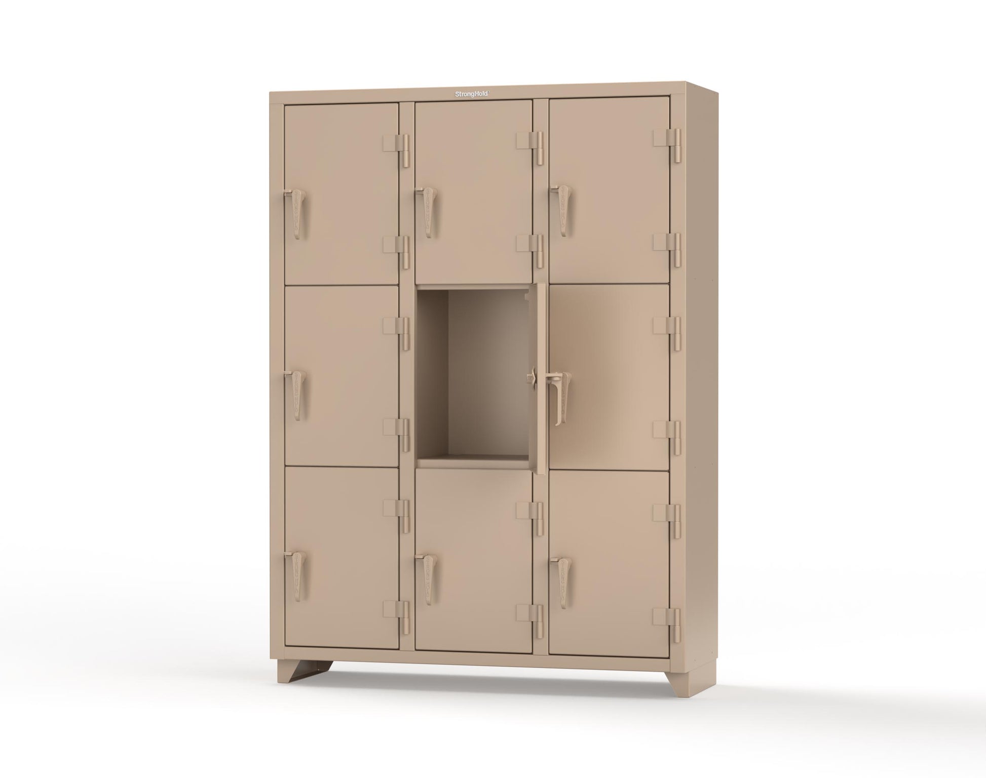 Extra Heavy Duty 14 GA Triple-Tier Locker, 9 Compartments - 54 in. W x 18 in. D x 75 in. H - 4.66-9D-18-3T-L-1019