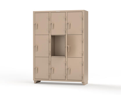 Extra Heavy Duty 14 GA Triple-Tier Locker, 9 Compartments - 54 in. W x 18 in. D x 75 in. H - 4.66-9D-18-3T-L-1019