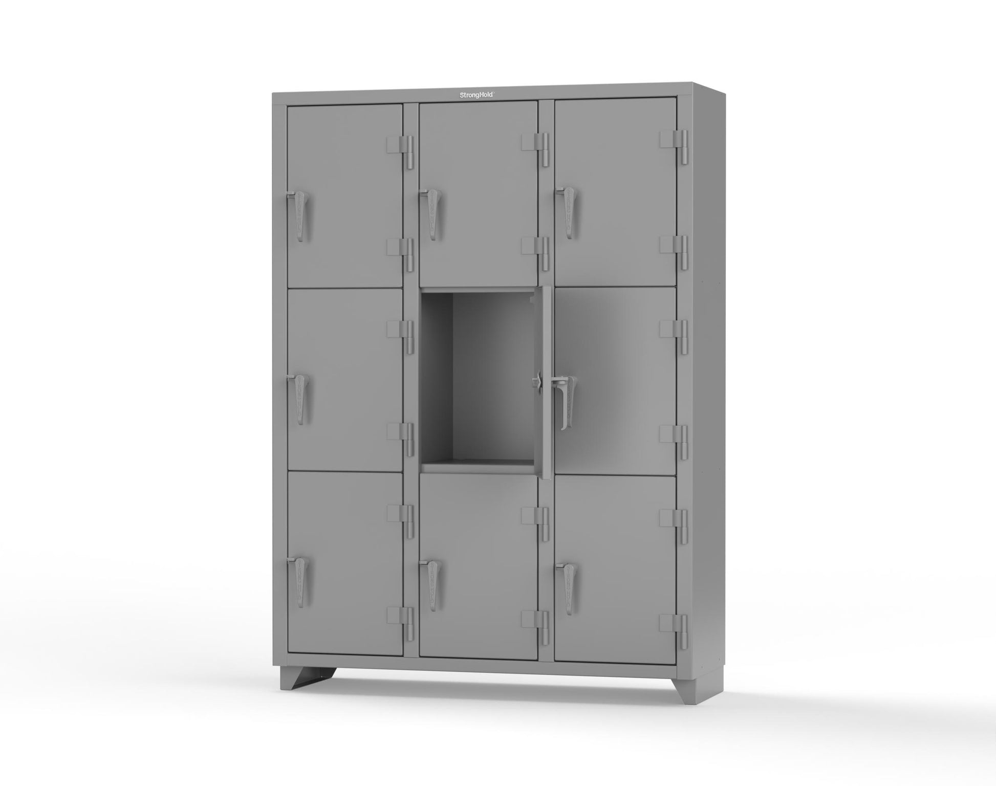 Extra Heavy Duty 14 GA Triple-Tier Locker, 9 Compartments - 54 in. W x 18 in. D x 75 in. H - 4.66-9D-18-3T-L-7037