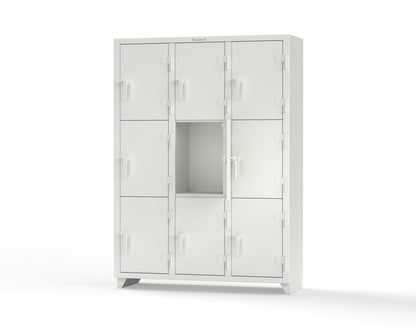 Extra Heavy Duty 14 GA Triple-Tier Locker, 9 Compartments - 54 in. W x 18 in. D x 75 in. H - 4.66-9D-18-3T-L-9003
