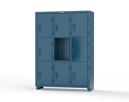 Extra Heavy Duty 14 GA Triple-Tier Locker, 9 Compartments - 54 in. W x 18 in. D x 75 in. H - 4.66-9D-18-3T-L-5001