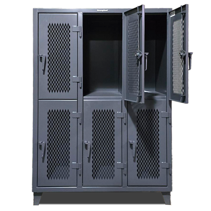 Ventilated Industrial Locker, 6 Compartments - 55 in. W x 34 in. D x 72 in. H - Outlet