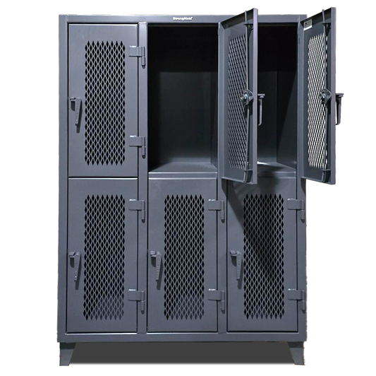 Ventialted Industrial Locker, 6 Compartments - 55 in. W x 34 in. D x 72 in. H - Outlet