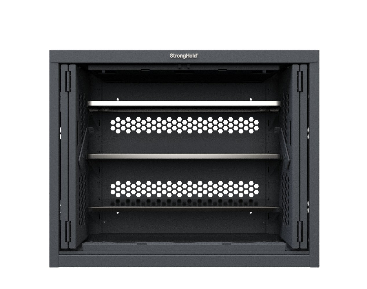 Modular Weapons Storage Low Profile Shelf Cabinet with Bi Fold Swing Doors - 42 in. W x 16 1/2 in. D x 34 in. H