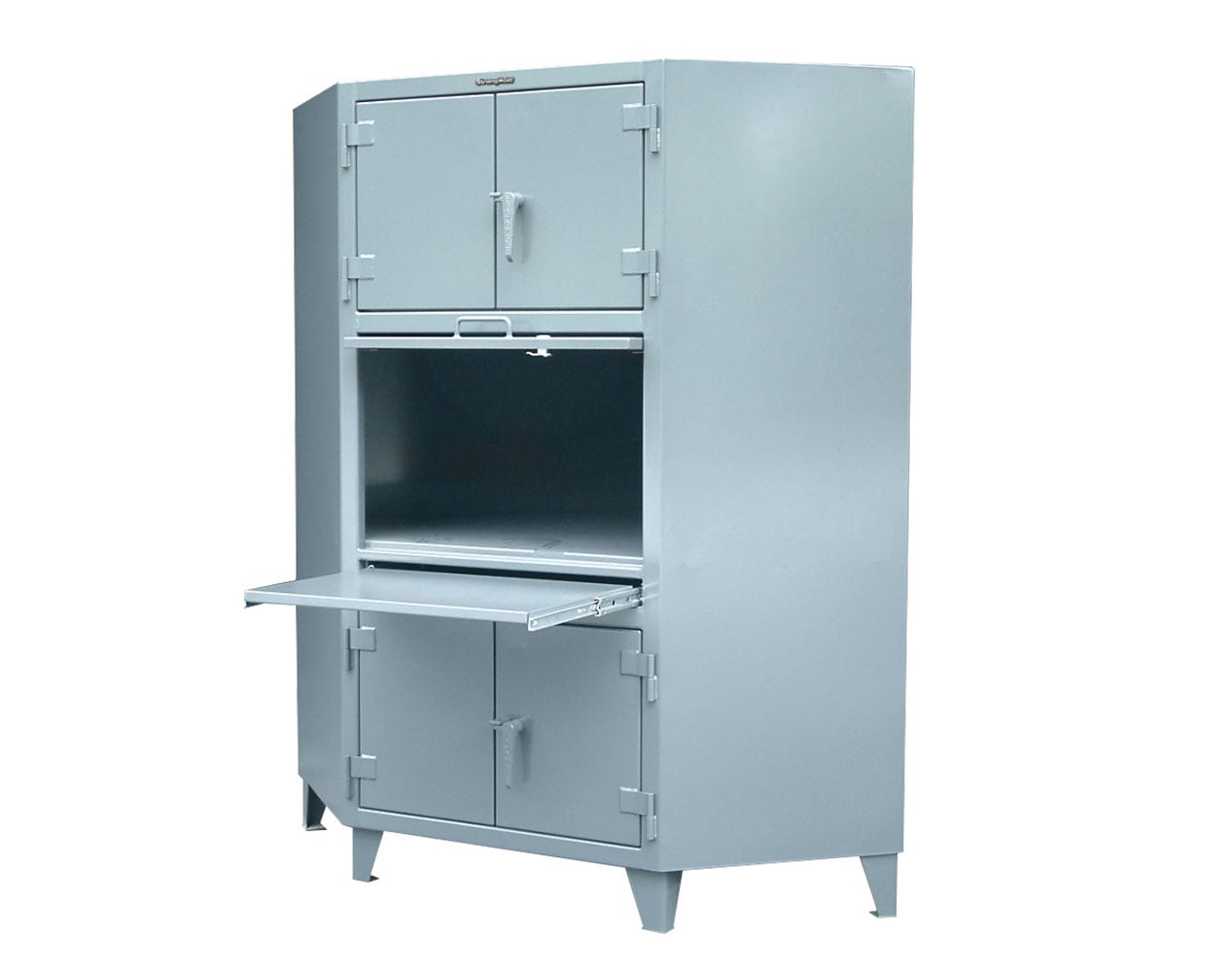 Extreme Duty 12 GA Corner Cabinet with Slide-Out Shelf, 2 Shelves, Lift-Up Door - 48 In. W x 24 In. D x 78 In. H