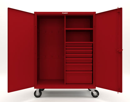 Extreme Duty 12 GA Mobile Rigging Cabinet with 7 Half-Width Drawers, 2 Shelves - 48 in. W x 24 in. D x 68 in. H