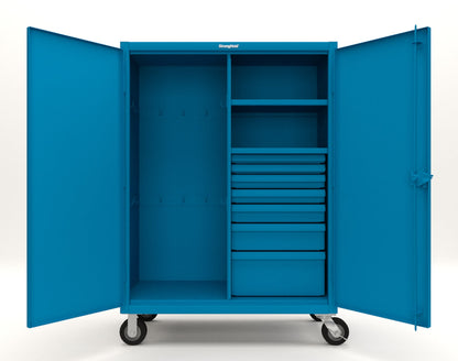 Extreme Duty 12 GA Mobile Rigging Cabinet with 7 Half-Width Drawers, 2 Shelves - 48 in. W x 24 in. D x 68 in. H