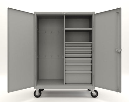 Extreme Duty 12 GA Mobile Rigging Cabinet with 7 Half-Width Drawers, 2 Shelves - 48 in. W x 24 in. D x 68 in. H