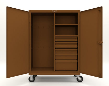 Extreme Duty 12 GA Mobile Rigging Cabinet with 7 Half-Width Drawers, 2 Shelves - 48 in. W x 24 in. D x 68 in. H
