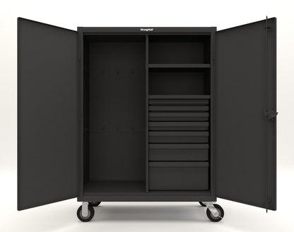 Extreme Duty 12 GA Mobile Rigging Cabinet with 7 Half-Width Drawers, 2 Shelves - 48 in. W x 24 in. D x 68 in. H