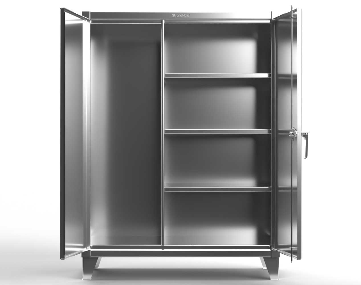 Extreme Duty 12 GA Stainless Steel Janitorial Cabinet with 3 Shelves - 60 In. W x 24 In. D x 66 In. H