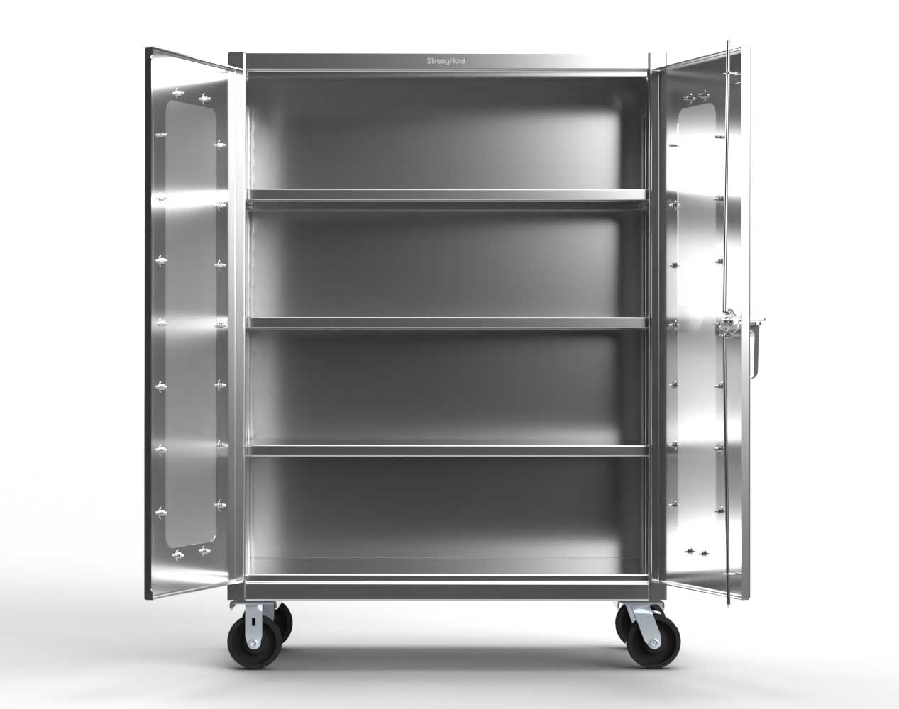 Extreme Duty 12 GA Stainless Steel Mobile Medical Cabinet with Cylinder Lock, 4 Shelves - 60 In. W x 30 In. D x 80 In. H