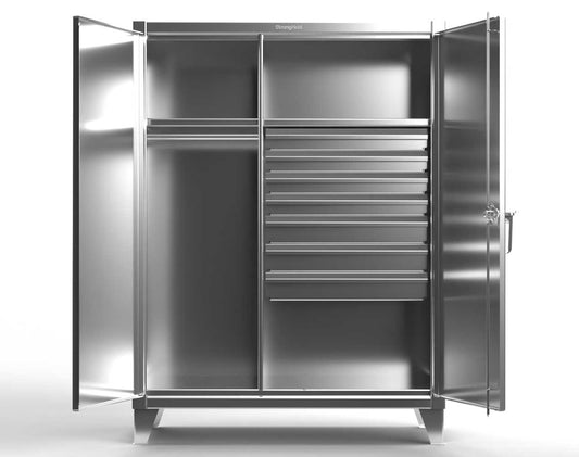 Extreme Duty 12 GA Stainless Steel Uniform Cabinet with 7 Drawers, 2 Shelves - 48 In. W x 24 In. D x 66 In. H