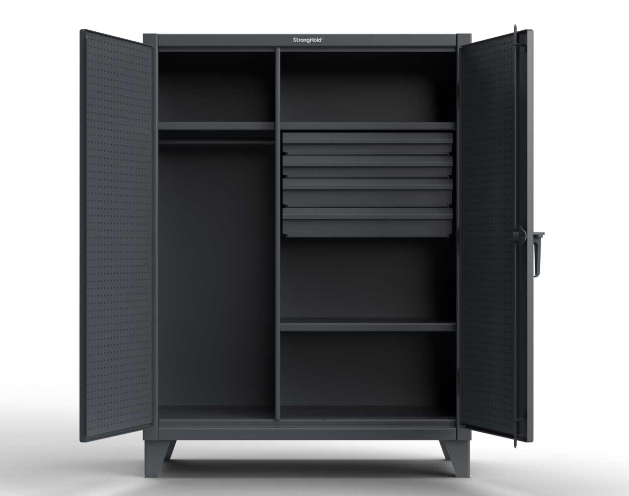 Extreme Duty 12 GA Uniform Cabinet with 4 Drawers, Pegboard, 3 Shelves - 48 In. W x 24 In. D x 66 In. H