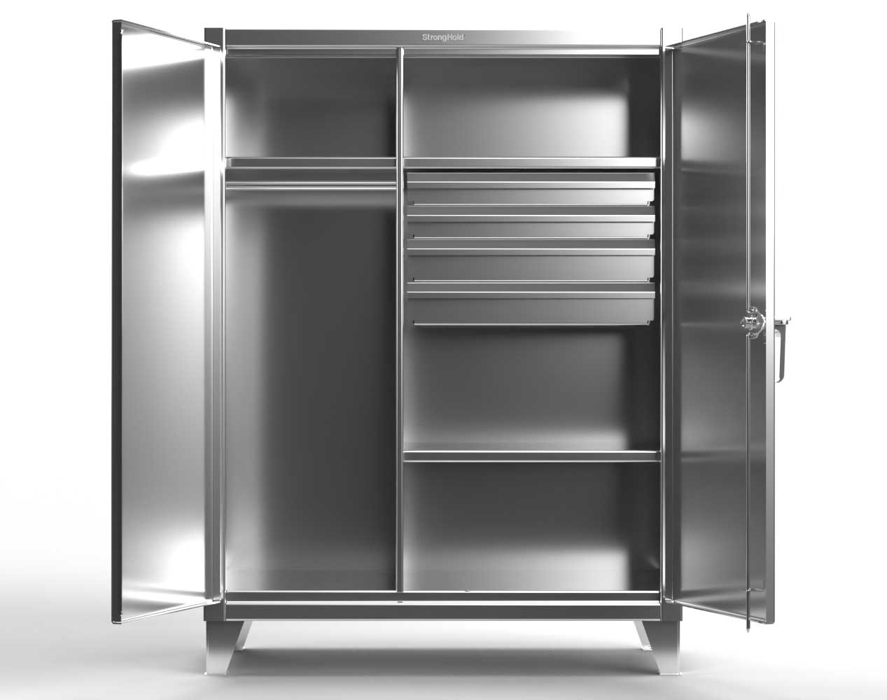 Extreme Duty 12 GA Stainless Steel Uniform Cabinet with 4 Drawers, 3 Shelves - 48 In. W x 24 In. D x 66 In. H