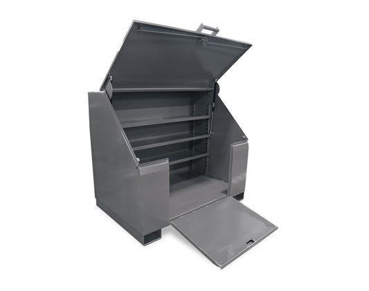 Extreme Duty 12 GA Job Site Box with Lift-Up Lid, Ramp, 3 Shelves - 60 In. W x 36 In. D x 48 In. H