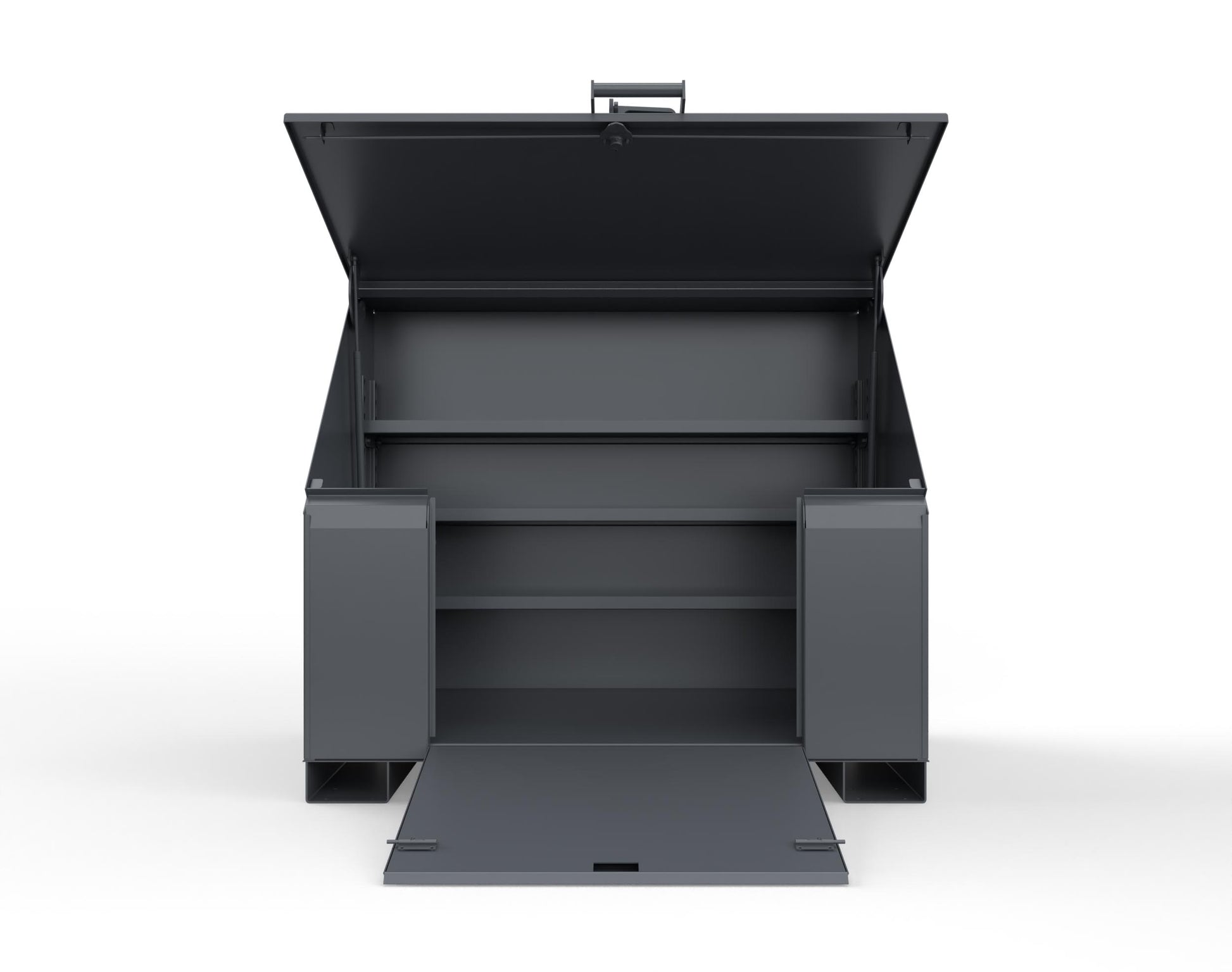 Extreme Duty 12 GA Job Site Box with Lift-Up Lid, Ramp, 3 Shelves - 60 In. W x 36 In. D x 48 In. H - 453UJB-RAMP-7024