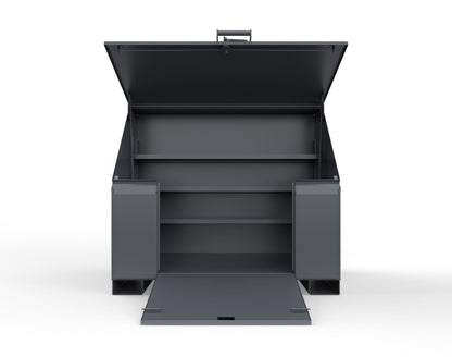 Extreme Duty 12 GA Job Site Box with Lift-Up Lid, Ramp, 3 Shelves - 60 In. W x 36 In. D x 48 In. H - 453UJB-RAMP-7024