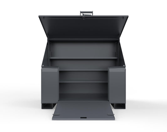 Extreme Duty 12 GA Job Site Box with Lift-Up Lid, Ramp, 3 Shelves - 60 In. W x 36 In. D x 48 In. H - 453UJB-RAMP-7024