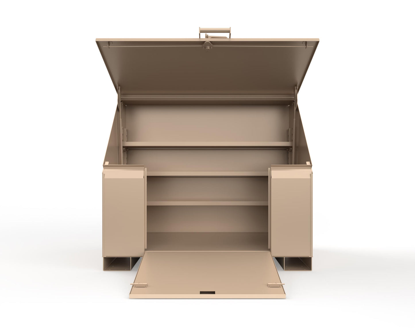 Extreme Duty 12 GA Job Site Box with Lift-Up Lid, Ramp, 3 Shelves - 60 In. W x 36 In. D x 48 In. H - 453UJB-RAMP-1019