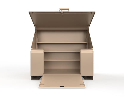 Extreme Duty 12 GA Job Site Box with Lift-Up Lid, Ramp, 3 Shelves - 60 In. W x 36 In. D x 48 In. H - 453UJB-RAMP-1019