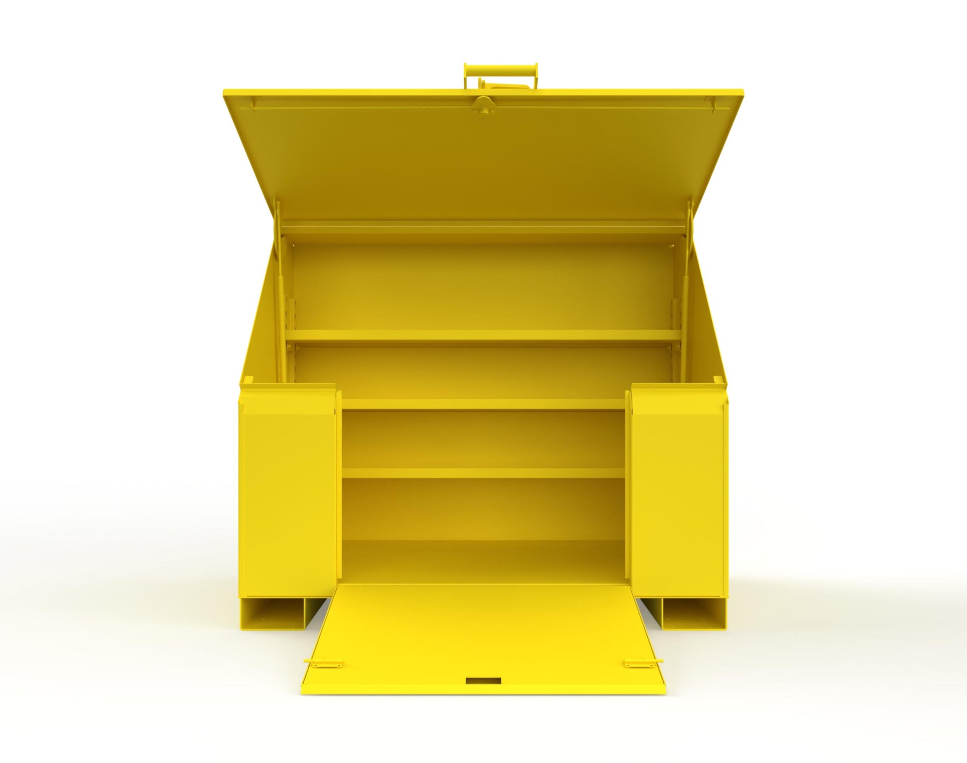 Extreme Duty 12 GA Job Site Box with Lift-Up Lid, Ramp, 3 Shelves - 60 In. W x 36 In. D x 48 In. H - 453UJB-RAMP-1021