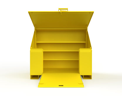 Extreme Duty 12 GA Job Site Box with Lift-Up Lid, Ramp, 3 Shelves - 60 In. W x 36 In. D x 48 In. H - 453UJB-RAMP-1021