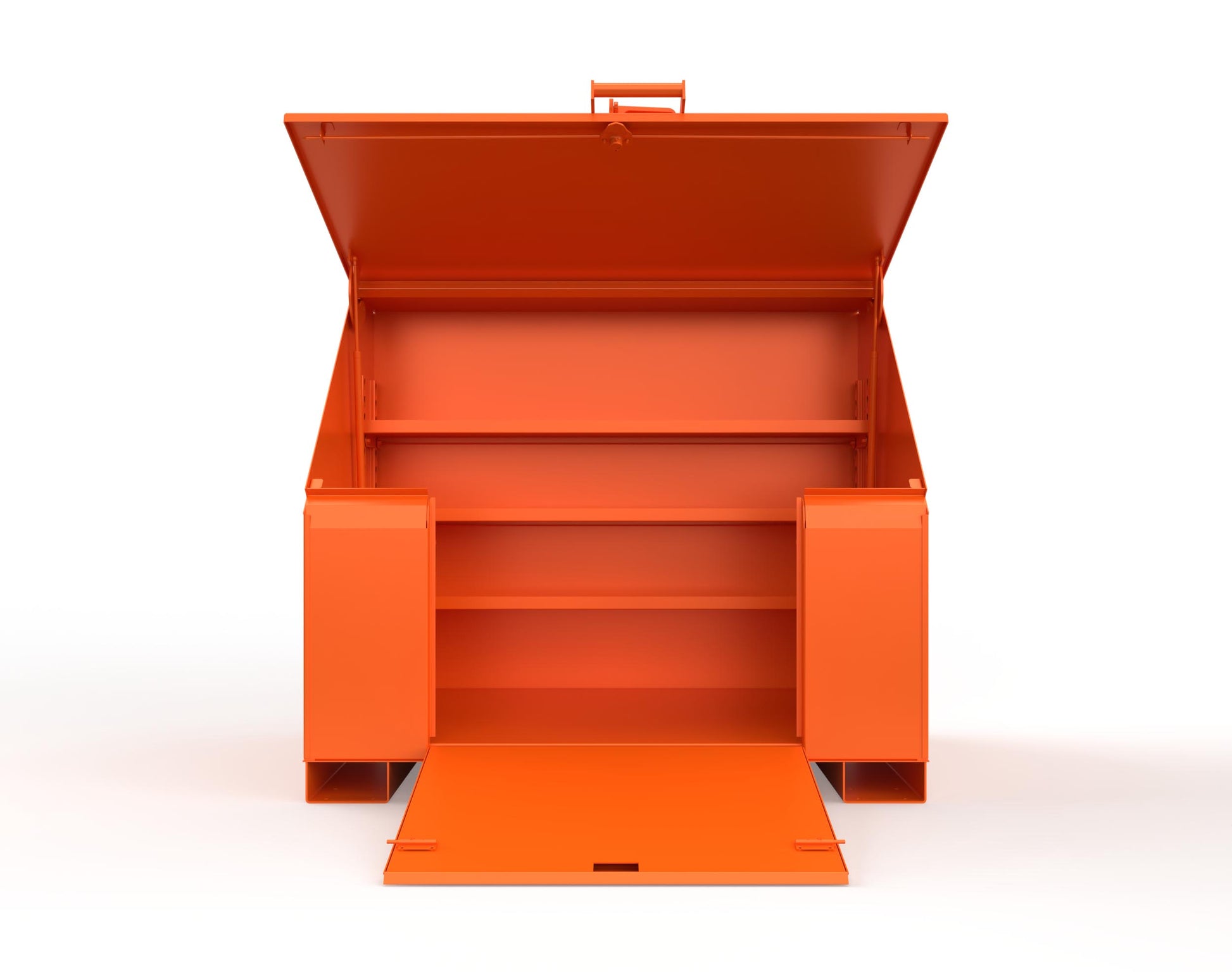 Extreme Duty 12 GA Job Site Box with Lift-Up Lid, Ramp, 3 Shelves - 60 In. W x 36 In. D x 48 In. H - 453UJB-RAMP-2009