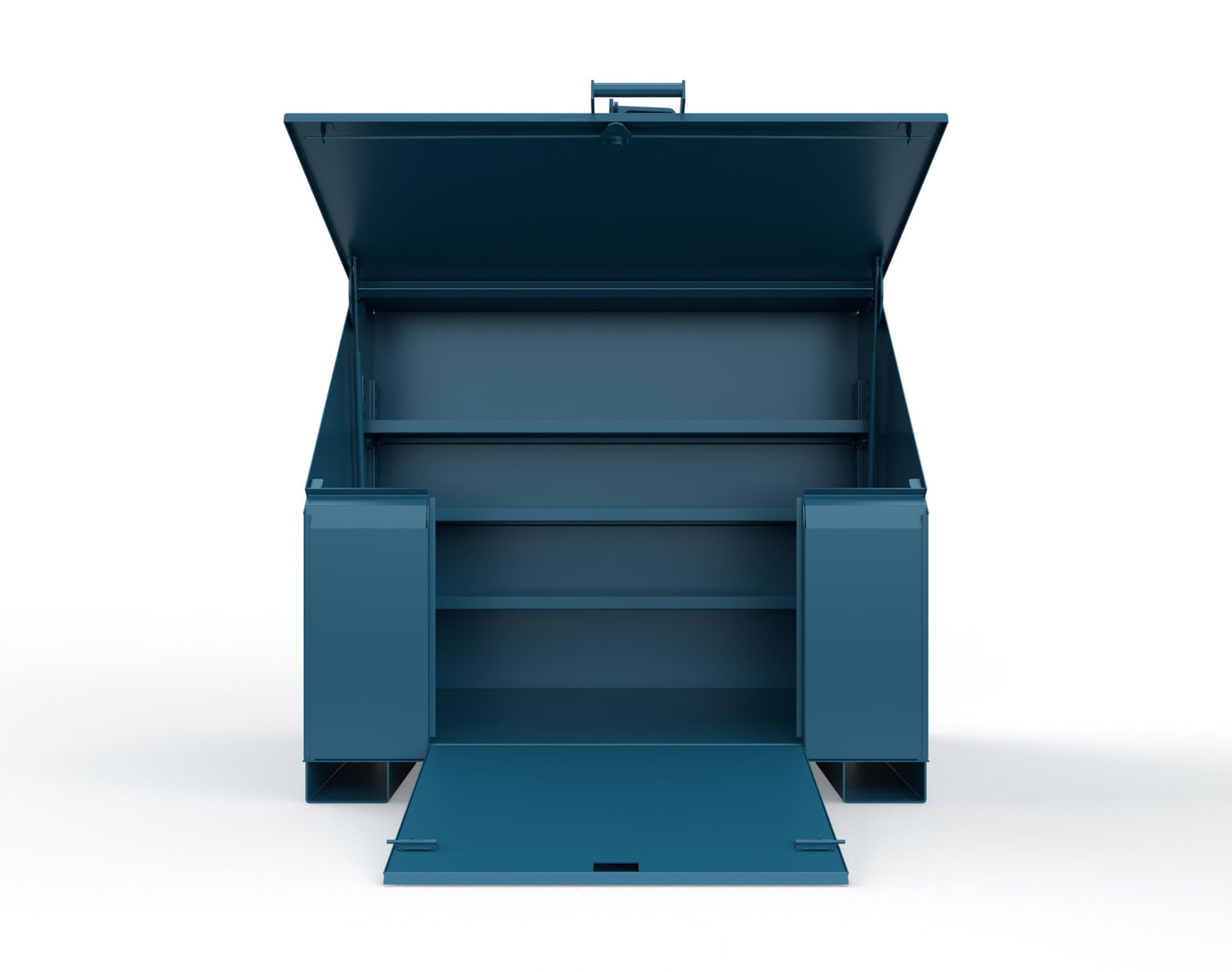 Extreme Duty 12 GA Job Site Box with Lift-Up Lid, Ramp, 3 Shelves - 60 In. W x 36 In. D x 48 In. H - 453UJB-RAMP-5001