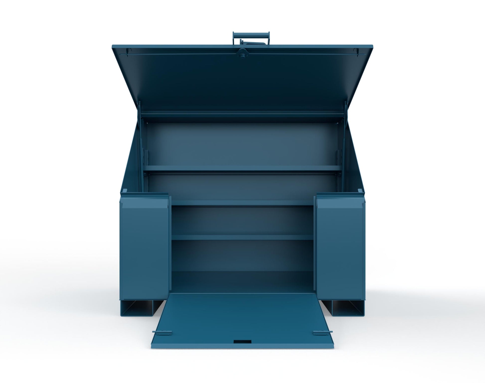 Extreme Duty 12 GA Job Site Box with Lift-Up Lid, Ramp, 3 Shelves - 60 In. W x 36 In. D x 48 In. H - 453UJB-RAMP-5001