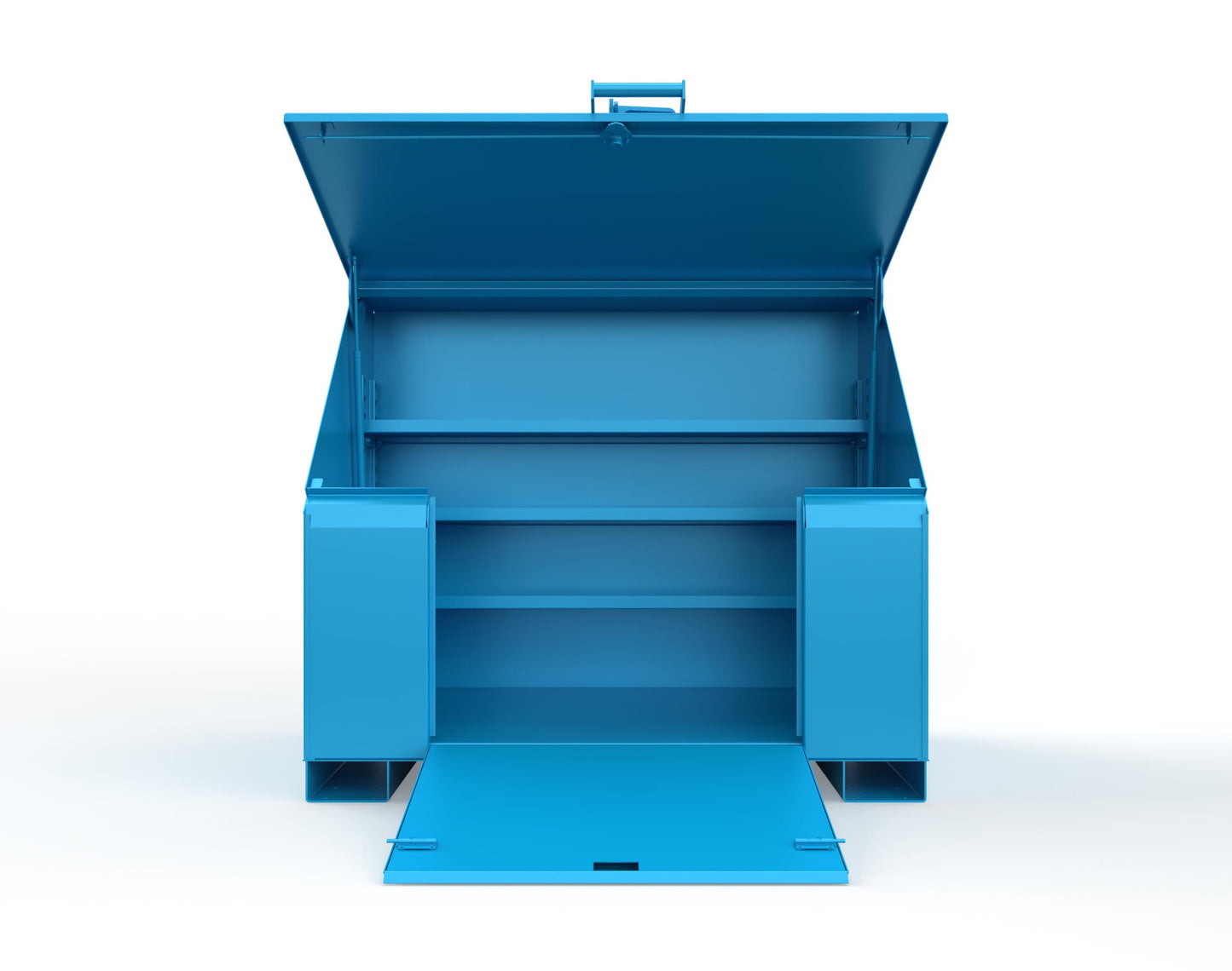 Extreme Duty 12 GA Job Site Box with Lift-Up Lid, Ramp, 3 Shelves - 60 In. W x 36 In. D x 48 In. H - 453UJB-RAMP-5012