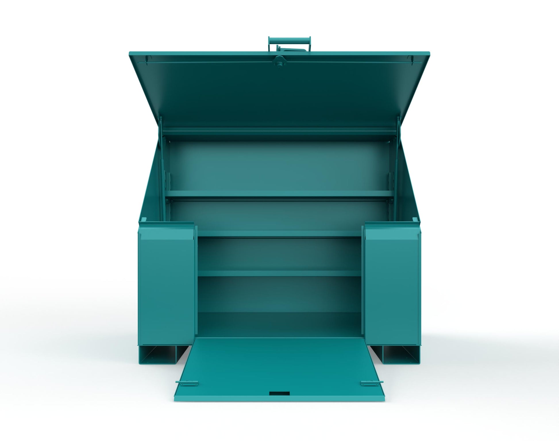 Extreme Duty 12 GA Job Site Box with Lift-Up Lid, Ramp, 3 Shelves - 60 In. W x 36 In. D x 48 In. H - 453UJB-RAMP-5021