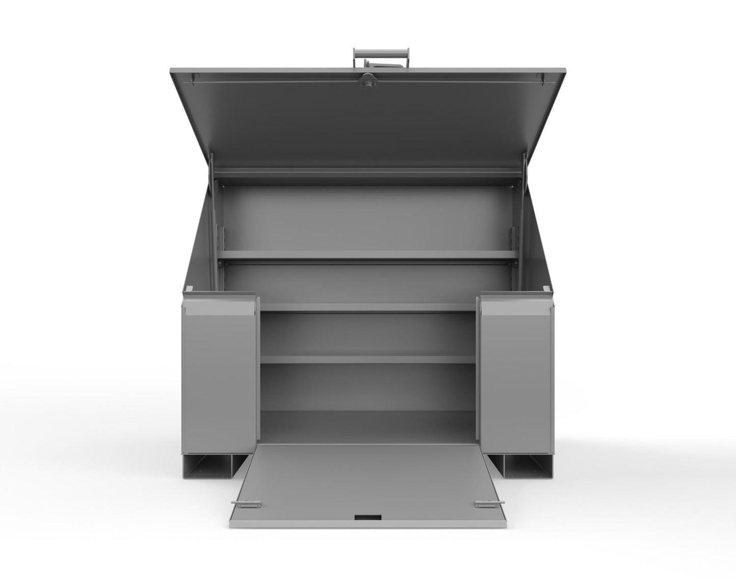 Extreme Duty 12 GA Job Site Box with Lift-Up Lid, Ramp, 3 Shelves - 60 In. W x 36 In. D x 48 In. H - 453UJB-RAMP-7037