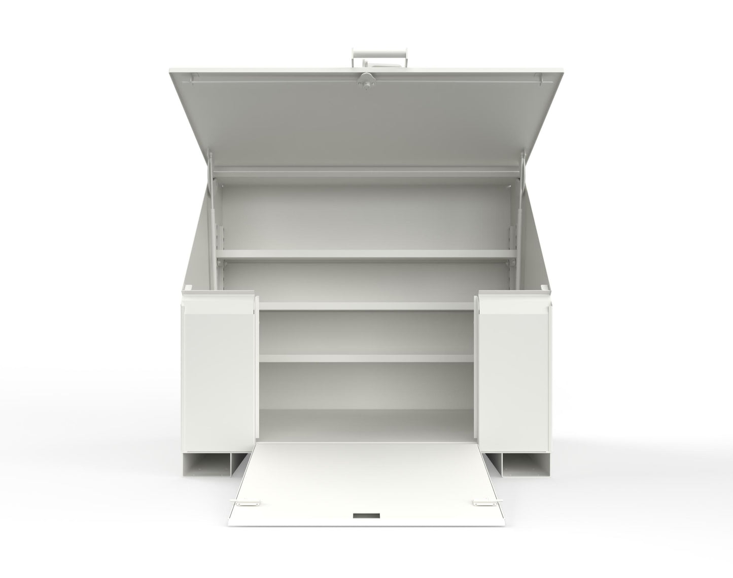 Extreme Duty 12 GA Job Site Box with Lift-Up Lid, Ramp, 3 Shelves - 60 In. W x 36 In. D x 48 In. H - 453UJB-RAMP-9003