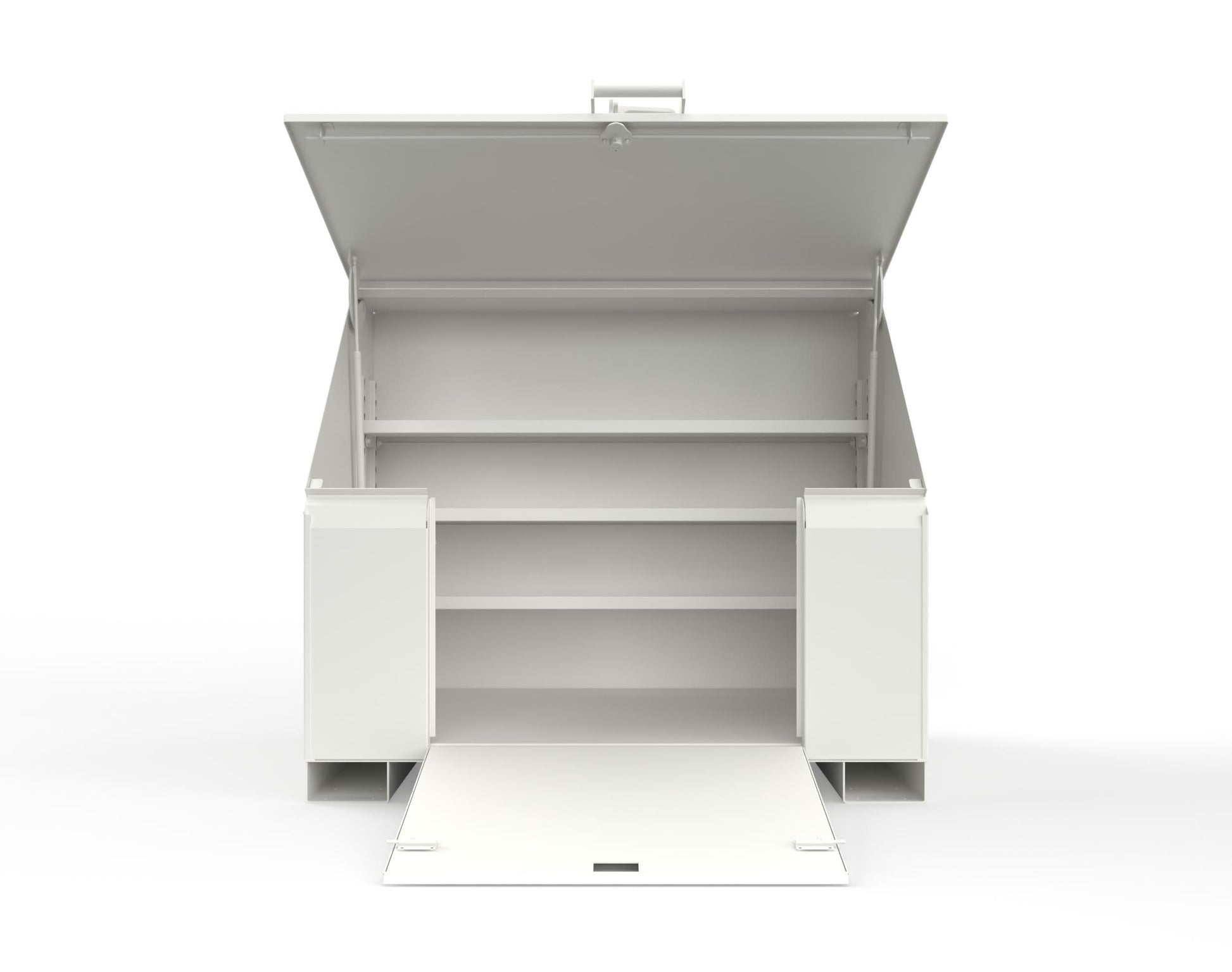 Extreme Duty 12 GA Job Site Box with Lift-Up Lid, Ramp, 3 Shelves - 60 In. W x 36 In. D x 48 In. H - 453UJB-RAMP-9003