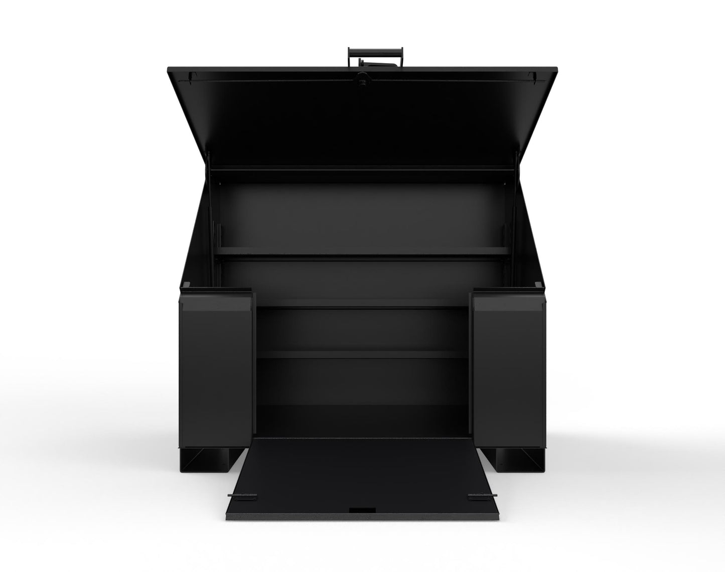 Extreme Duty 12 GA Job Site Box with Lift-Up Lid, Ramp, 3 Shelves - 60 In. W x 36 In. D x 48 In. H - 453UJB-RAMP-9005