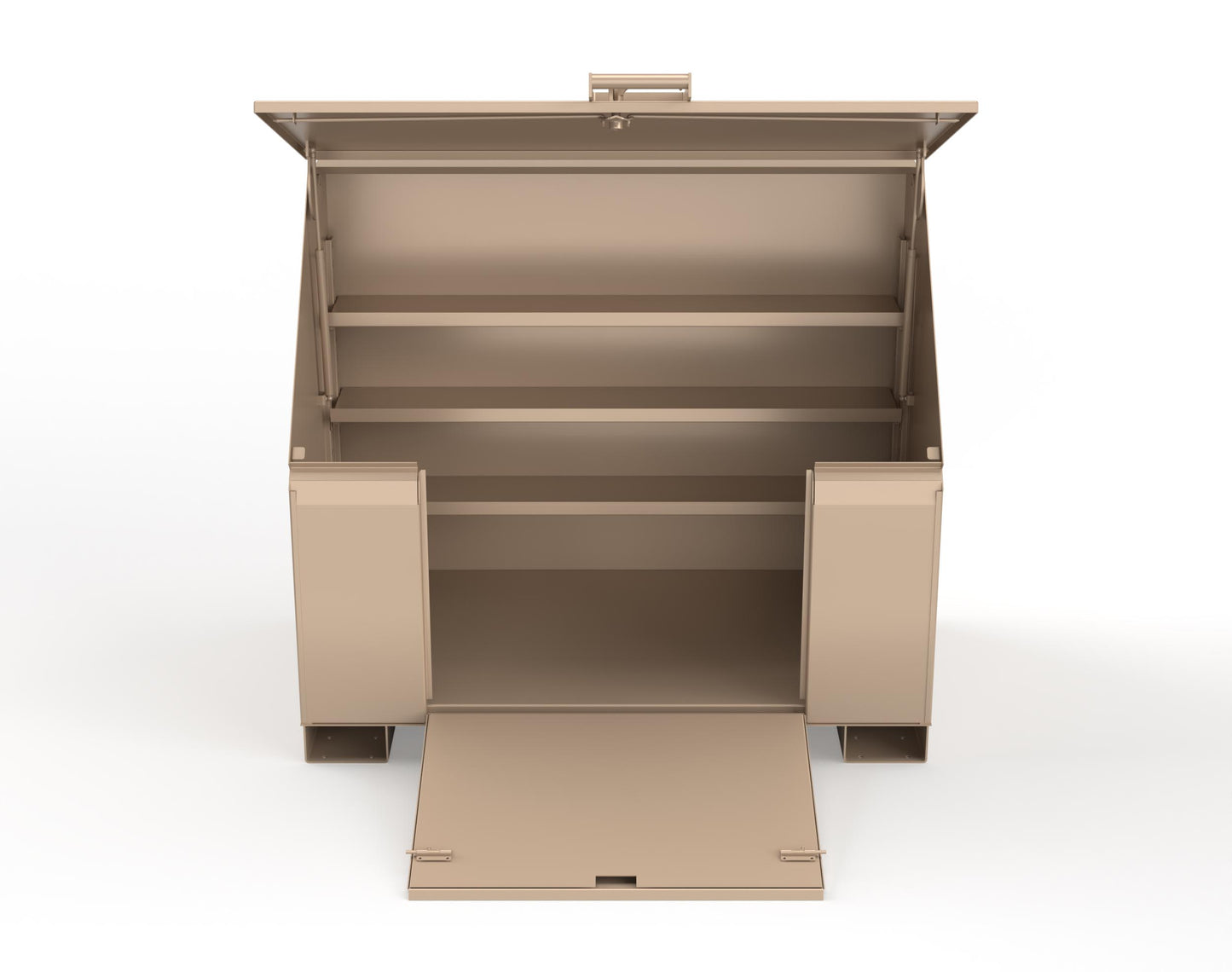 Extreme Duty 12 GA Job Site Box with Lift-Up Lid, Ramp, 3 Shelves - 60 In. W x 36 In. D x 48 In. H - 453UJB-RAMP-1019