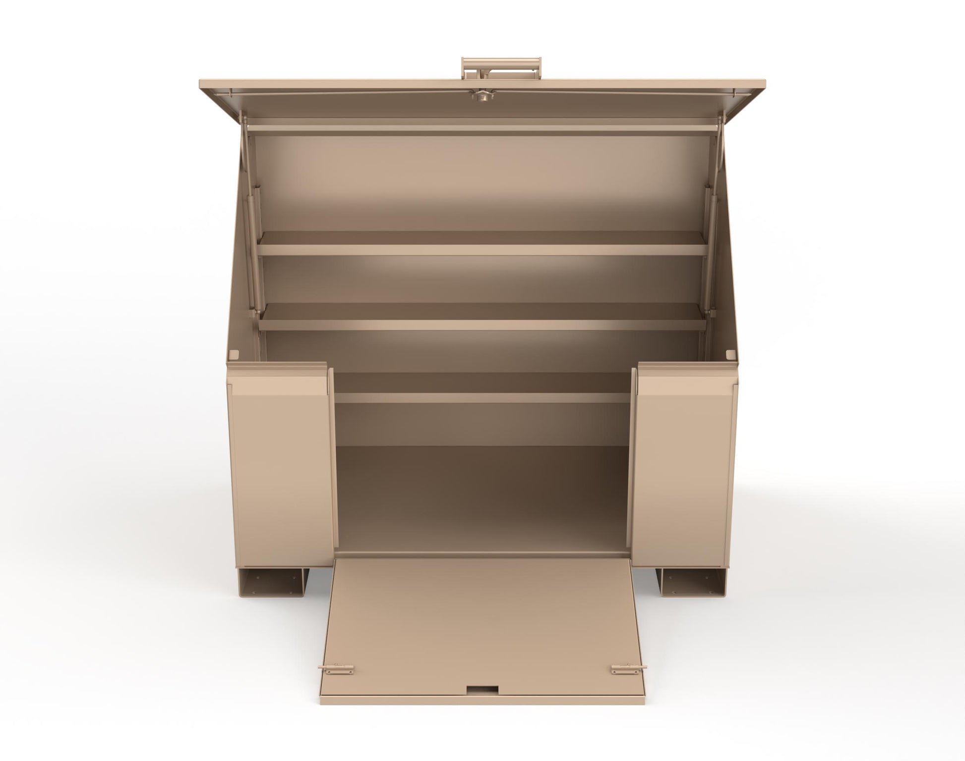 Extreme Duty 12 GA Job Site Box with Lift-Up Lid, Ramp, 3 Shelves - 60 In. W x 36 In. D x 48 In. H - 453UJB-RAMP-1019