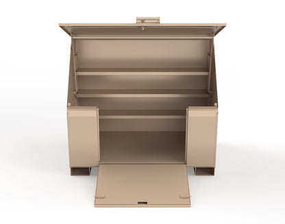 Extreme Duty 12 GA Job Site Box with Lift-Up Lid, Ramp, 3 Shelves - 60 In. W x 36 In. D x 48 In. H - 453UJB-RAMP-1019