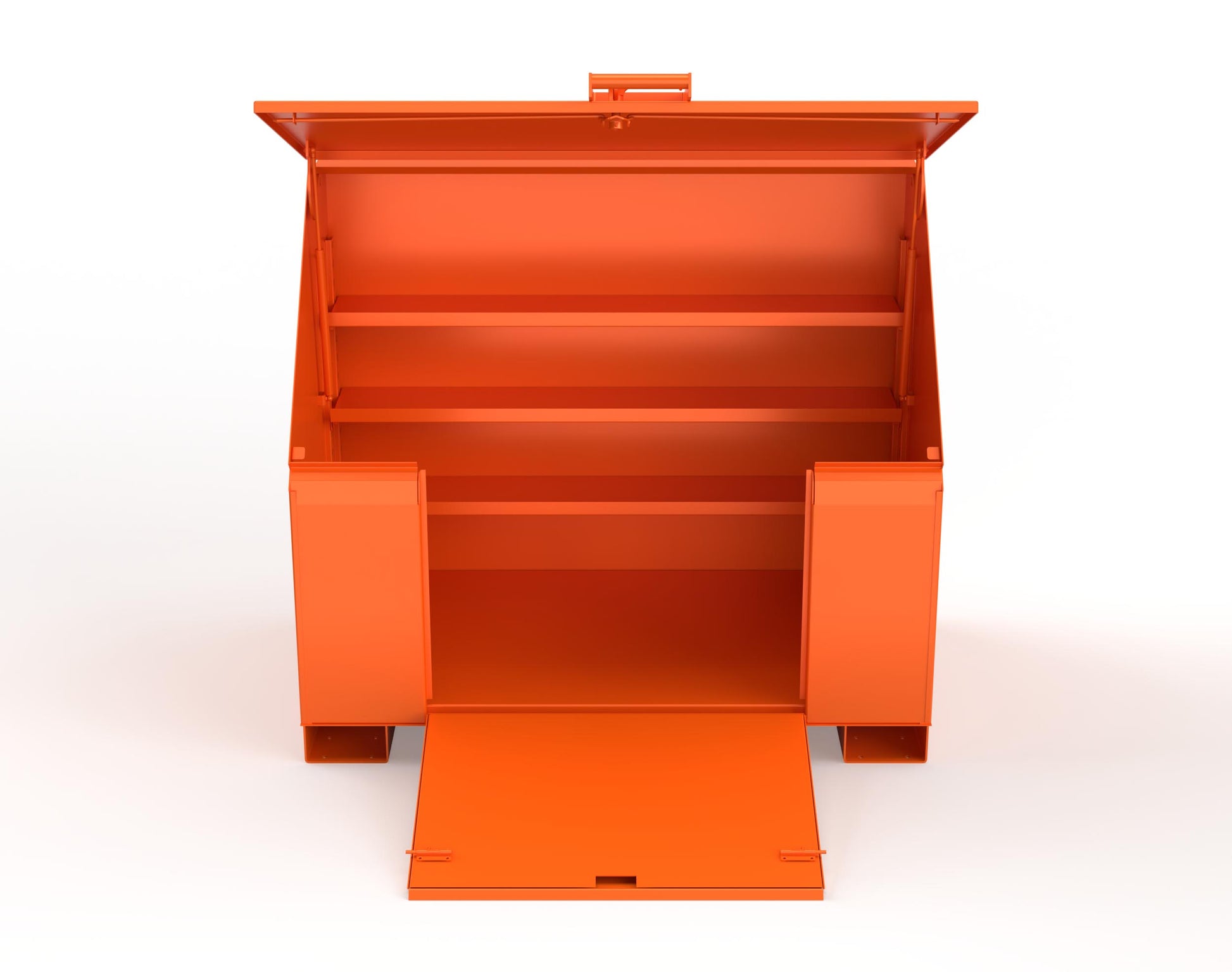 Extreme Duty 12 GA Job Site Box with Lift-Up Lid, Ramp, 3 Shelves - 60 In. W x 36 In. D x 48 In. H - 453UJB-RAMP-2009
