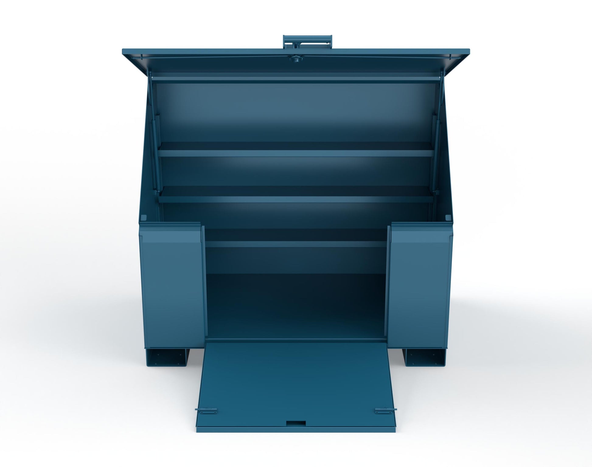 Extreme Duty 12 GA Job Site Box with Lift-Up Lid, Ramp, 3 Shelves - 60 In. W x 36 In. D x 48 In. H - 453UJB-RAMP-5001