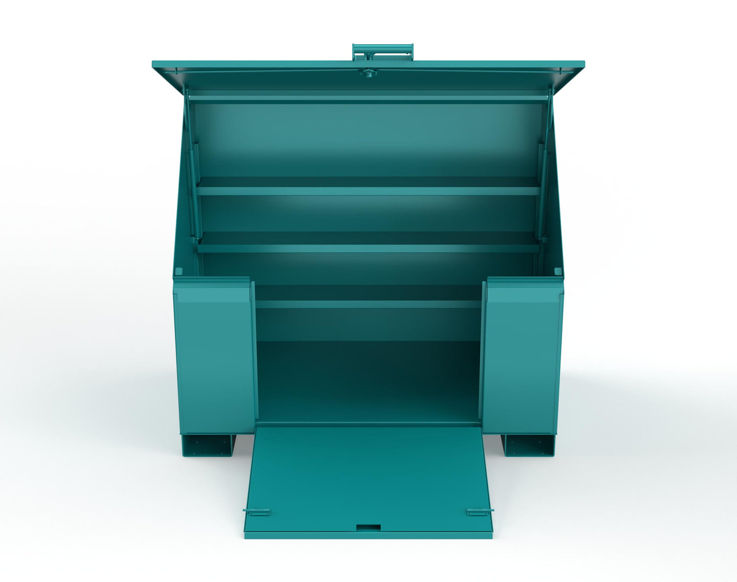 Extreme Duty 12 GA Job Site Box with Lift-Up Lid, Ramp, 3 Shelves - 60 In. W x 36 In. D x 48 In. H - 453UJB-RAMP-5021