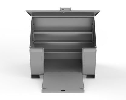 Extreme Duty 12 GA Job Site Box with Lift-Up Lid, Ramp, 3 Shelves - 60 In. W x 36 In. D x 48 In. H - 453UJB-RAMP-7037