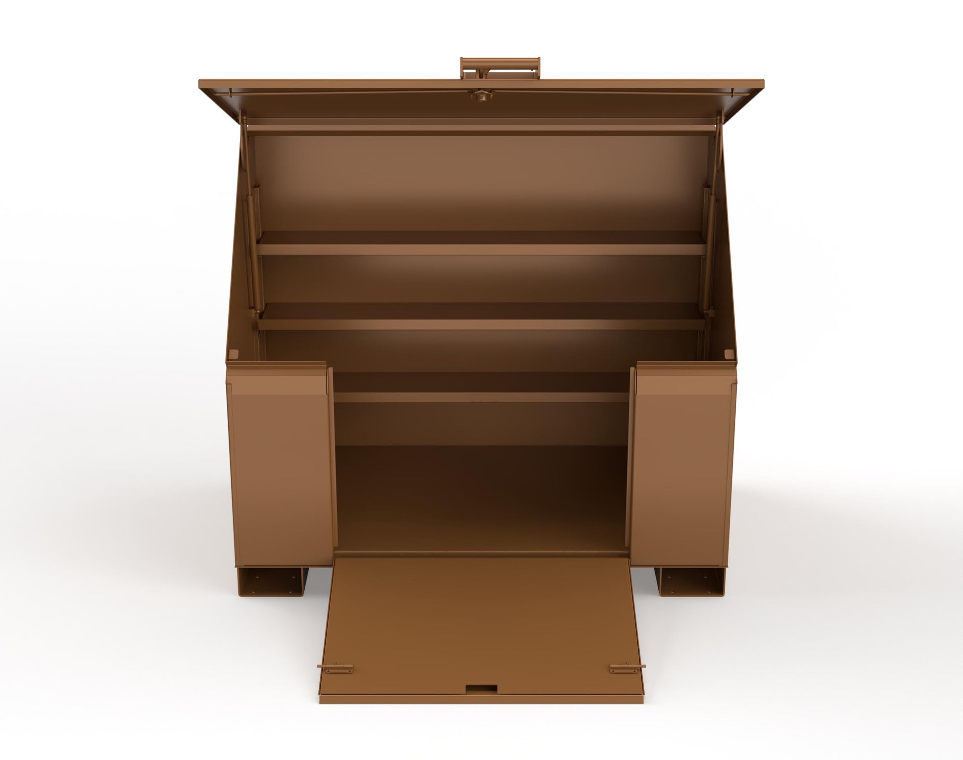 Extreme Duty 12 GA Job Site Box with Lift-Up Lid, Ramp, 3 Shelves - 60 In. W x 36 In. D x 48 In. H - 453UJB-RAMP-8008
