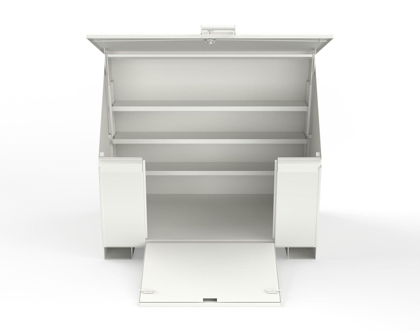 Extreme Duty 12 GA Job Site Box with Lift-Up Lid, Ramp, 3 Shelves - 60 In. W x 36 In. D x 48 In. H - 453UJB-RAMP-9003