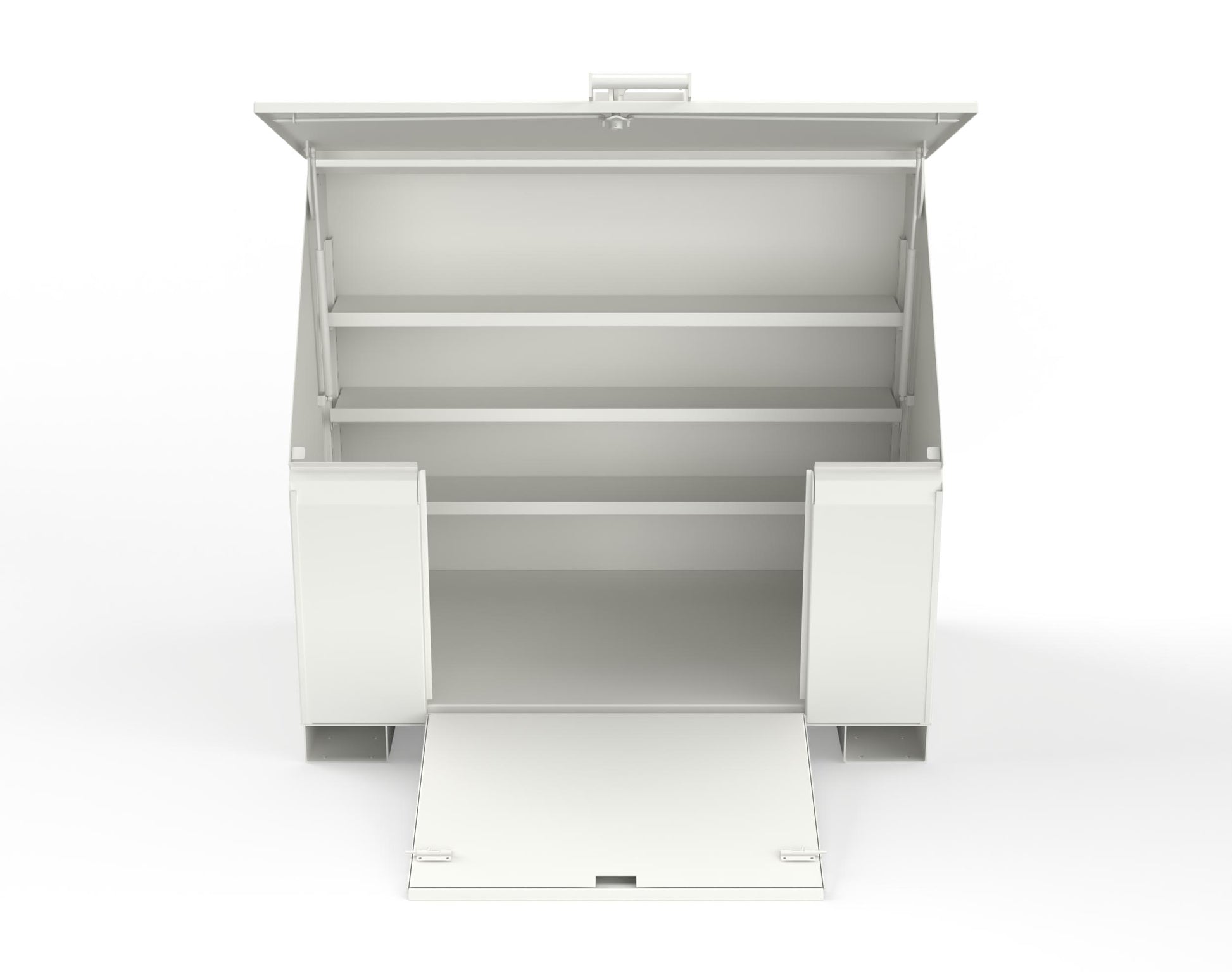 Extreme Duty 12 GA Job Site Box with Lift-Up Lid, Ramp, 3 Shelves - 60 In. W x 36 In. D x 48 In. H - 453UJB-RAMP-9003