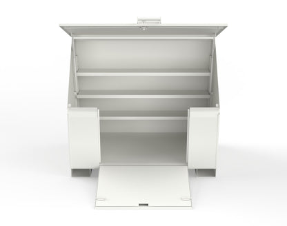 Extreme Duty 12 GA Job Site Box with Lift-Up Lid, Ramp, 3 Shelves - 60 In. W x 36 In. D x 48 In. H - 453UJB-RAMP-9003