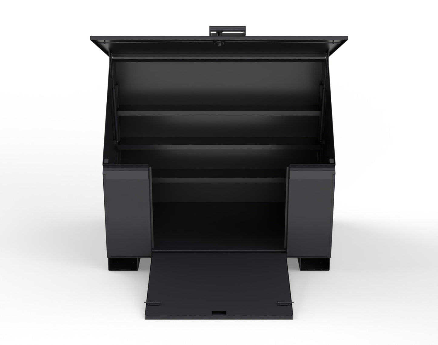 Extreme Duty 12 GA Job Site Box with Lift-Up Lid, Ramp, 3 Shelves - 60 In. W x 36 In. D x 48 In. H - 453UJB-RAMP-9005