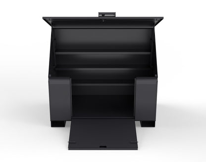 Extreme Duty 12 GA Job Site Box with Lift-Up Lid, Ramp, 3 Shelves - 60 In. W x 36 In. D x 48 In. H - 453UJB-RAMP-9005