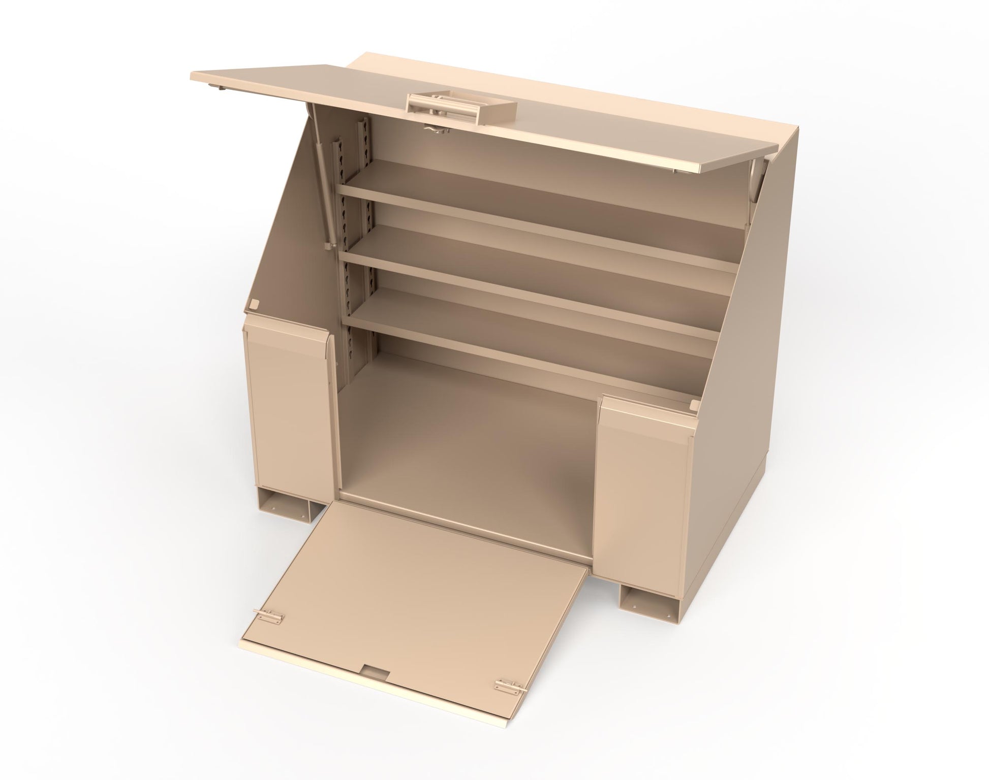 Extreme Duty 12 GA Job Site Box with Lift-Up Lid, Ramp, 3 Shelves - 60 In. W x 36 In. D x 48 In. H - 453UJB-RAMP-1019